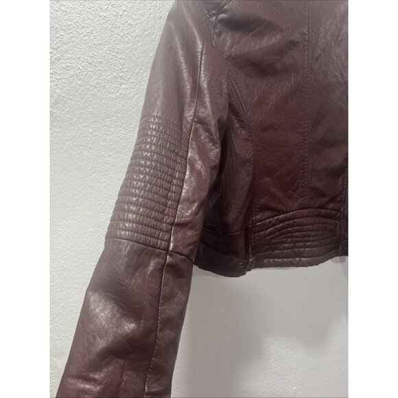 Jou Jou Women's Maroon Vegan Leather Fitted Moto‎ Style Jacket XL Biker - Picture 10 of 16